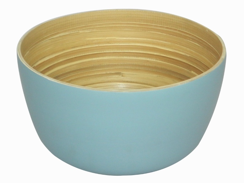 Handcrafted Bamboo Salad Bowl with Blue Exterior - Eco-friendly Dining Essential